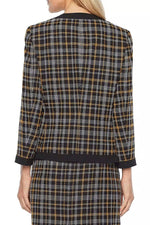 Black Label by Evan Picone Open Front Long Sleeve 2 Front Slip Pockets Plaid Woven Jacket - Glamourous Grace