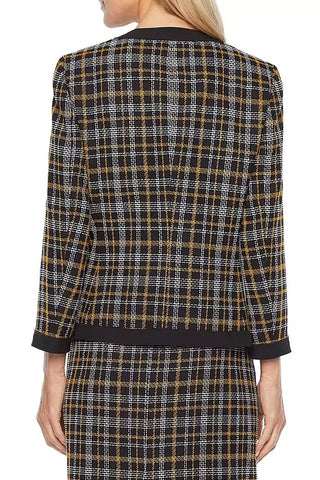 Black Label by Evan Picone Open Front Long Sleeve 2 Front Slip Pockets Plaid Woven Jacket - By Baano