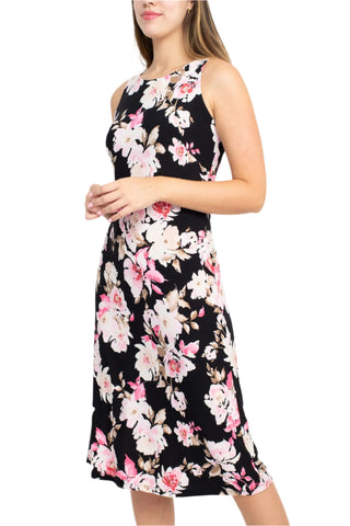Nine West Crew Neck Sleeveless Floral Print A-Line ITY Dress - By Baano