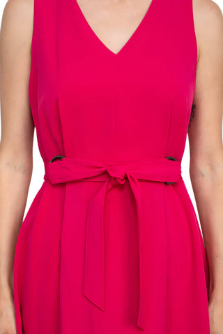 Emma & Michele V-Neck Sleeveless Tie Waist High-Low Hem Zipper Back Solid Maxi Scuba Dress - By Baano