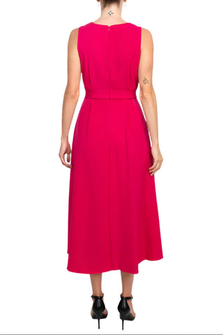 Emma & Michele V-Neck Sleeveless Tie Waist High-Low Hem Zipper Back Solid Maxi Scuba Dress - By Baano