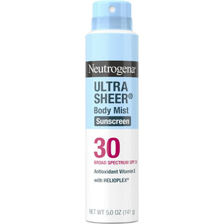 Neutrogena Ultra Sheer Body Mist Sunscreen Spray, Broad Spectrum SPF 30, Lightweight Spray Sunscreen, Non-Greasy & Water Resistant, Oil-Free & Non-Comedogenic U