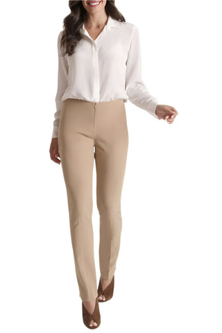 Peace of Cloth Mid Waist No Waistband Hook & Eye Zipper Closure Solid Straight Twill Pant - Glamourous Grace