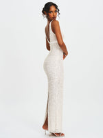 Adelaide White Beaded Sequin Net Bodycon Gown Miss Circle