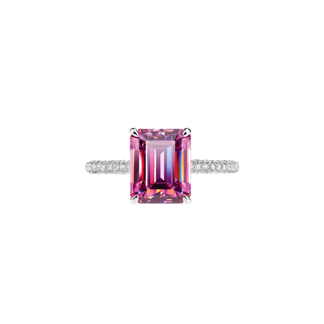 3.0ct Pink Moissanite Emerald Cut Hidden Halo Engagement Ring Ring Deluxe Fine Jewelry