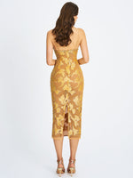 Edie Gold Beaded Sequin Midi Pencil Dress Miss Circle