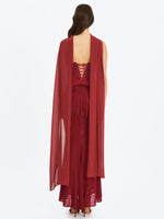 Giselle Crimson Peplum Mermaid Gown with Chiffon Scarf Miss Circle
