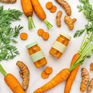 Glass Juice Shot Bottles Set w/ Colored Lids & Grip Bands, 8 Pack Set, 2oz