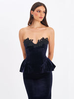 Pascha Black Lace Appliqué Strapless Peplum Midi Dress Miss Circle