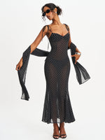Yadira Black Base Polka Dot Chiffon Maxi Dress Miss Circle