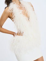 Quisten White Feathered Plunging Halter Mini Dress Miss Circle