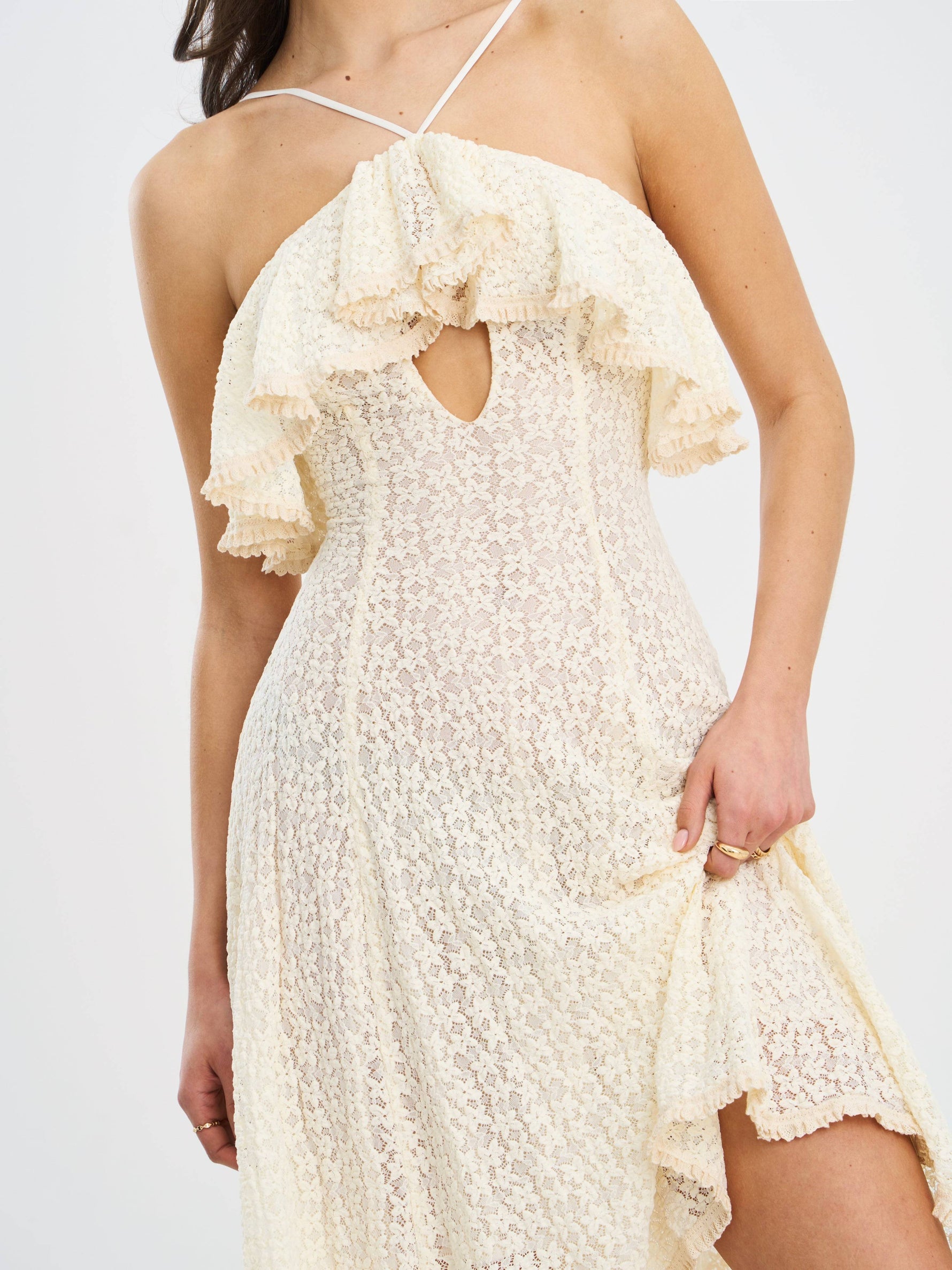 Idra Lace Trim Sleeveless Crochet Midi Trailing Dress