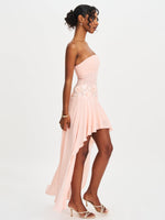 Mae Pink Ruched Breast Appliqué Trim Trailing Dress