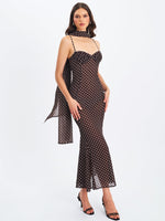 Yadira Brown Base Polka Dot Chiffon Maxi Dress Miss Circle