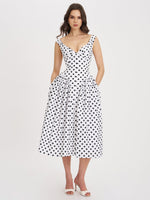 Rahma Polka Dot Drop Waist Midi Cotton Poplin Dress Miss Circle