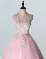 Pink V-Neck Beaded Lace Ball Gown | Elegant Prom & Evening Dress