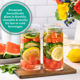 Skinny Series Glass Bottles Set w/ Crystal Clear Lids, 10 oz