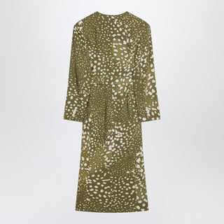 Dress With Belt And Khaki Green Print - By Baano