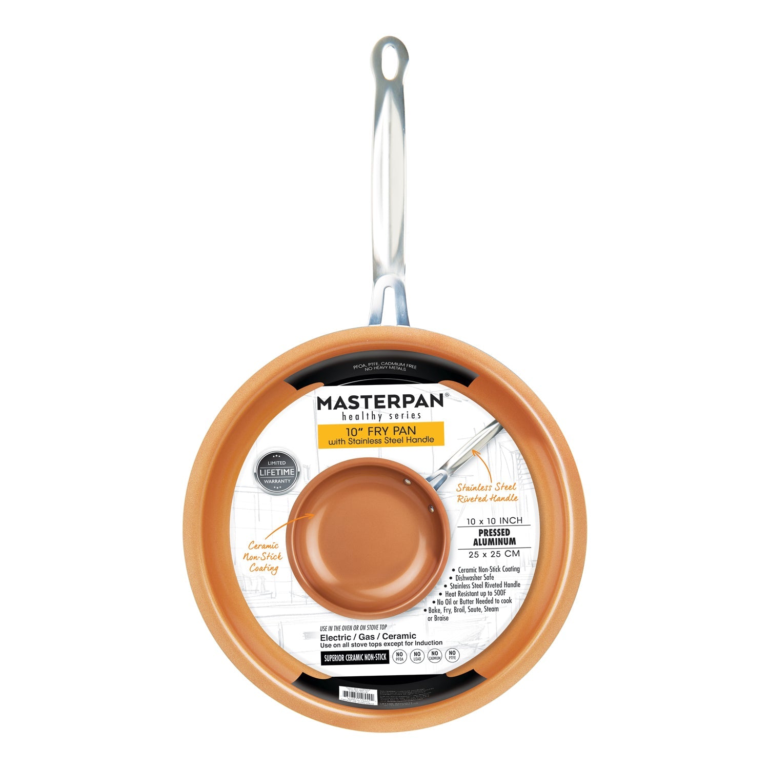 MASTERPAN Ceramic Nonstick Copper Color Frypan & Skillet, 10