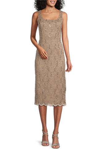 Alex Evenings Square Neck Sleeveless Bodycon Floral Lace Dress With Long Sleeve Open Front Lace Jacket - By Baano