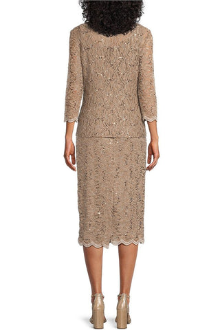 Alex Evenings Square Neck Sleeveless Bodycon Floral Lace Dress With Long Sleeve Open Front Lace Jacket - By Baano