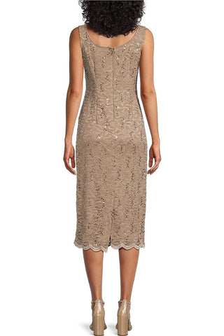 Alex Evenings Square Neck Sleeveless Bodycon Floral Lace Dress With Long Sleeve Open Front Lace Jacket - By Baano