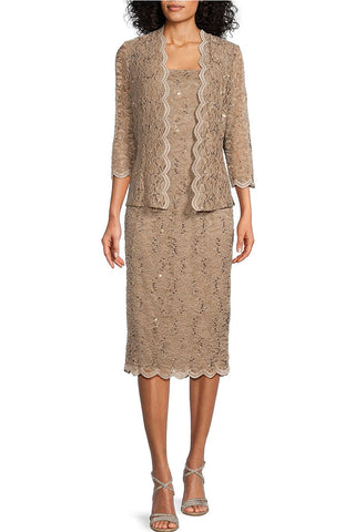 Alex Evenings Square Neck Sleeveless Bodycon Floral Lace Dress With Long Sleeve Open Front Lace Jacket - By Baano