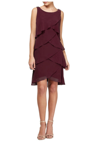 SL Fashion Scoop Neck Sleeveless Tulip Tier Barrel Pins Chiffon Dress - By Baano