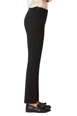 Ecru Designs Mid Waist Hook Button Zip Closure Belt Hoop Straight Solid Crepe Pant - Glamourous Grace