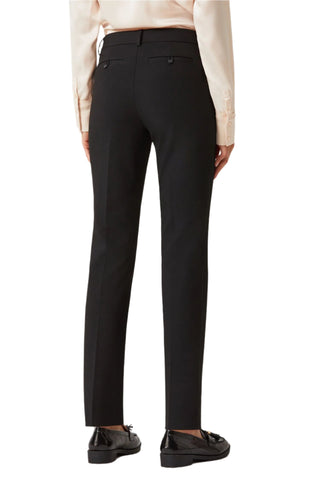 Ecru Designs Mid Waist Hook Button Zip Closure Belt Hoop Straight Solid Crepe Pant - Glamourous Grace