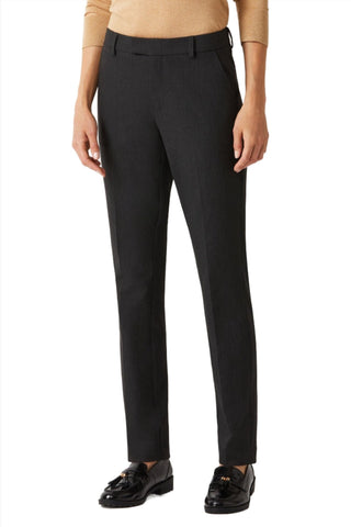Ecru Designs Mid Waist Hook Button Zip Closure Belt Hoop Straight Solid Crepe Pant - Glamourous Grace
