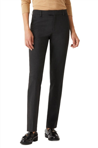 Ecru Designs Mid Waist Hook Button Zip Closure Belt Hoop Straight Solid Crepe Pant - Glamourous Grace