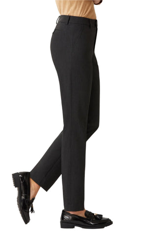 Ecru Designs Mid Waist Hook Button Zip Closure Belt Hoop Straight Solid Crepe Pant - Glamourous Grace
