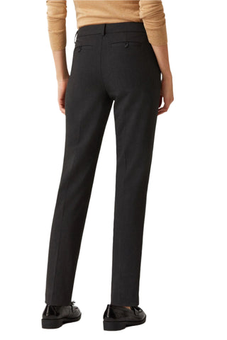 Ecru Designs Mid Waist Hook Button Zip Closure Belt Hoop Straight Solid Crepe Pant - Glamourous Grace