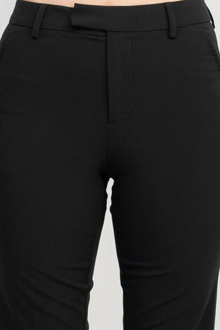 Ecru Designs Mid Waist Hook Button Zip Closure Belt Hoop Straight Solid Crepe Pant - Glamourous Grace