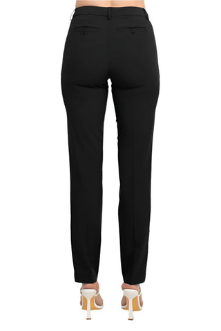 Ecru Designs Mid Waist Hook Button Zip Closure Belt Hoop Straight Solid Crepe Pant - Glamourous Grace