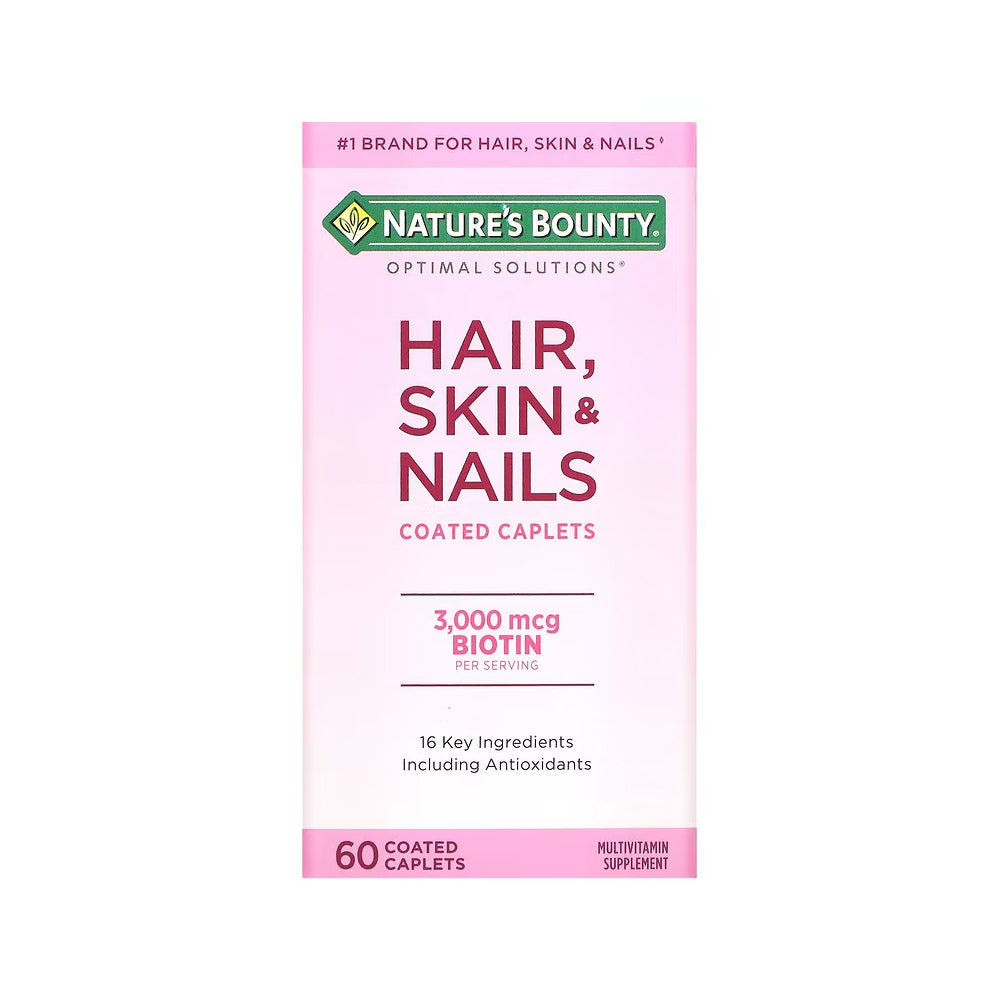Nature's Bounty Optimal Solutions Hair, Skin & Nails, With Biotin, 3000 Mcg, Coated Caplets