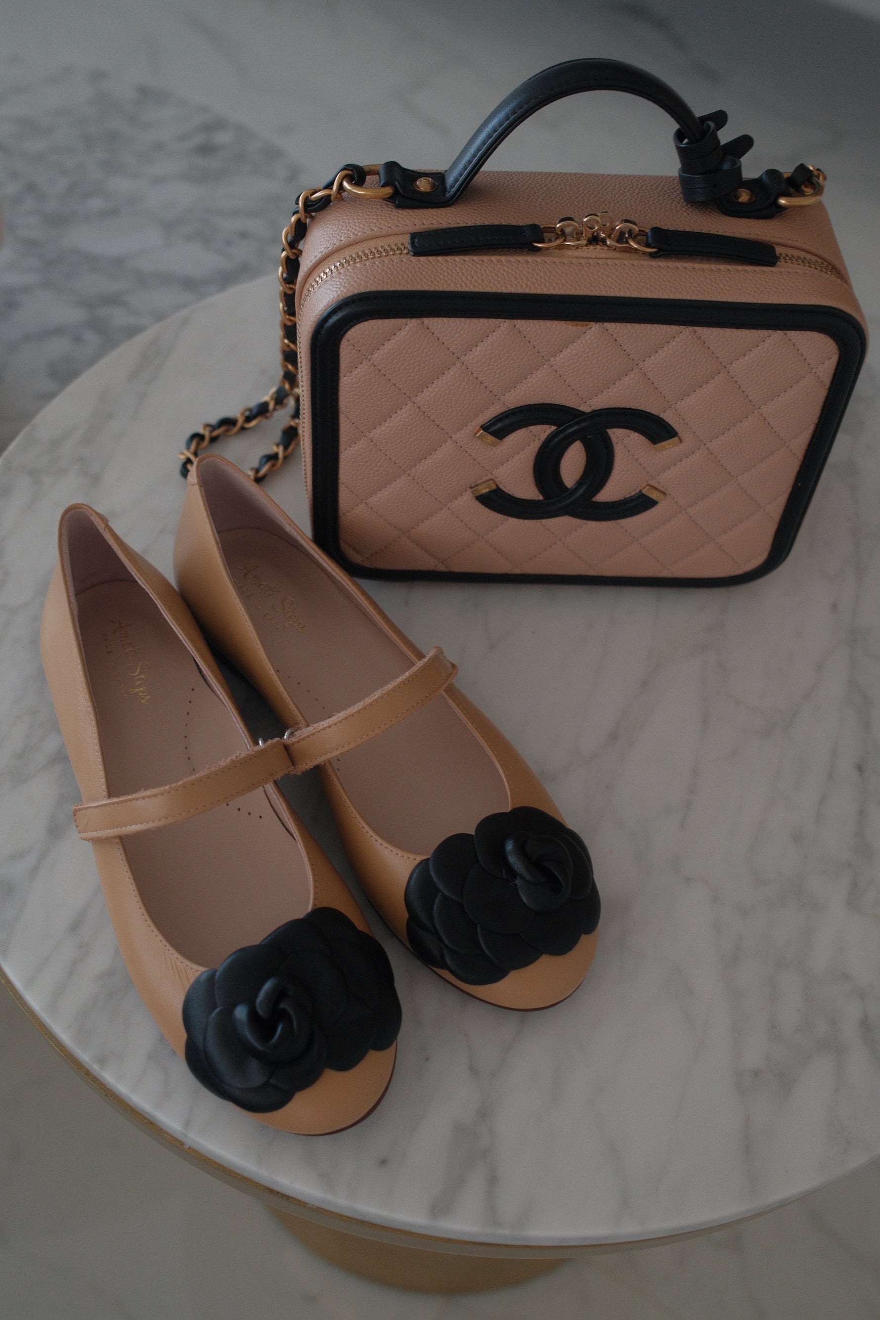 Camille- Women's Tan/Black Leather Mary Jane Shoes