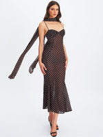 Yadira Brown Base Polka Dot Chiffon Maxi Dress Miss Circle