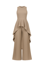 Escape to Milan Taupe Pleated Pants Set - By Baano