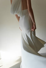 Minimalist One-Shoulder Silky Satin Wedding Dress with Draped Back