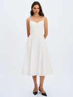 Corinne White Poplin Flared Midi Dress with Removable Bow Miss Circle