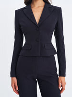 Quinne Navy Striped Single-Breasted Peplum Blazer Miss Circle