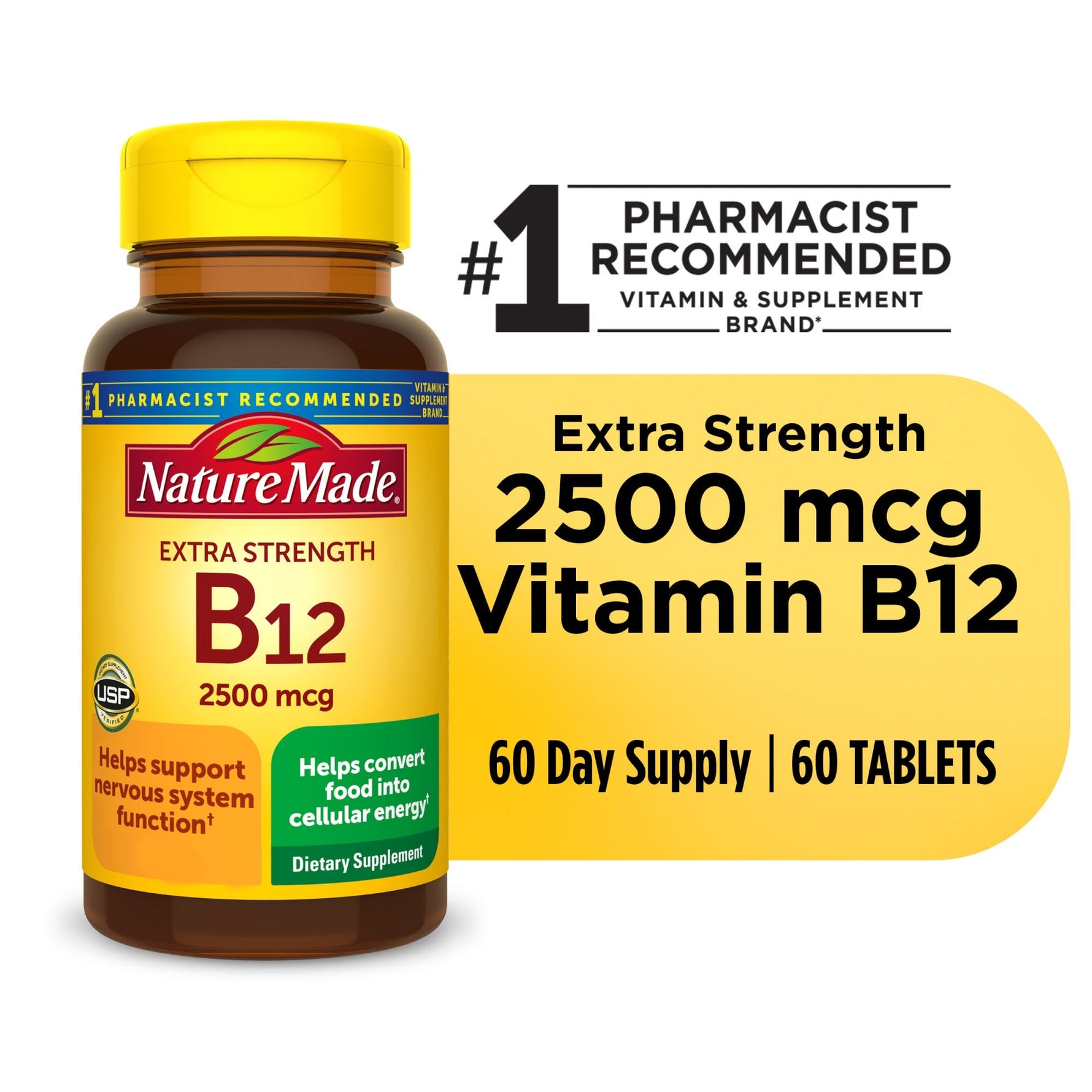 Nature Made Extra Strength Vitamin B12 2500 Mcg Tablets For Energy Metabolism Support - 60ct