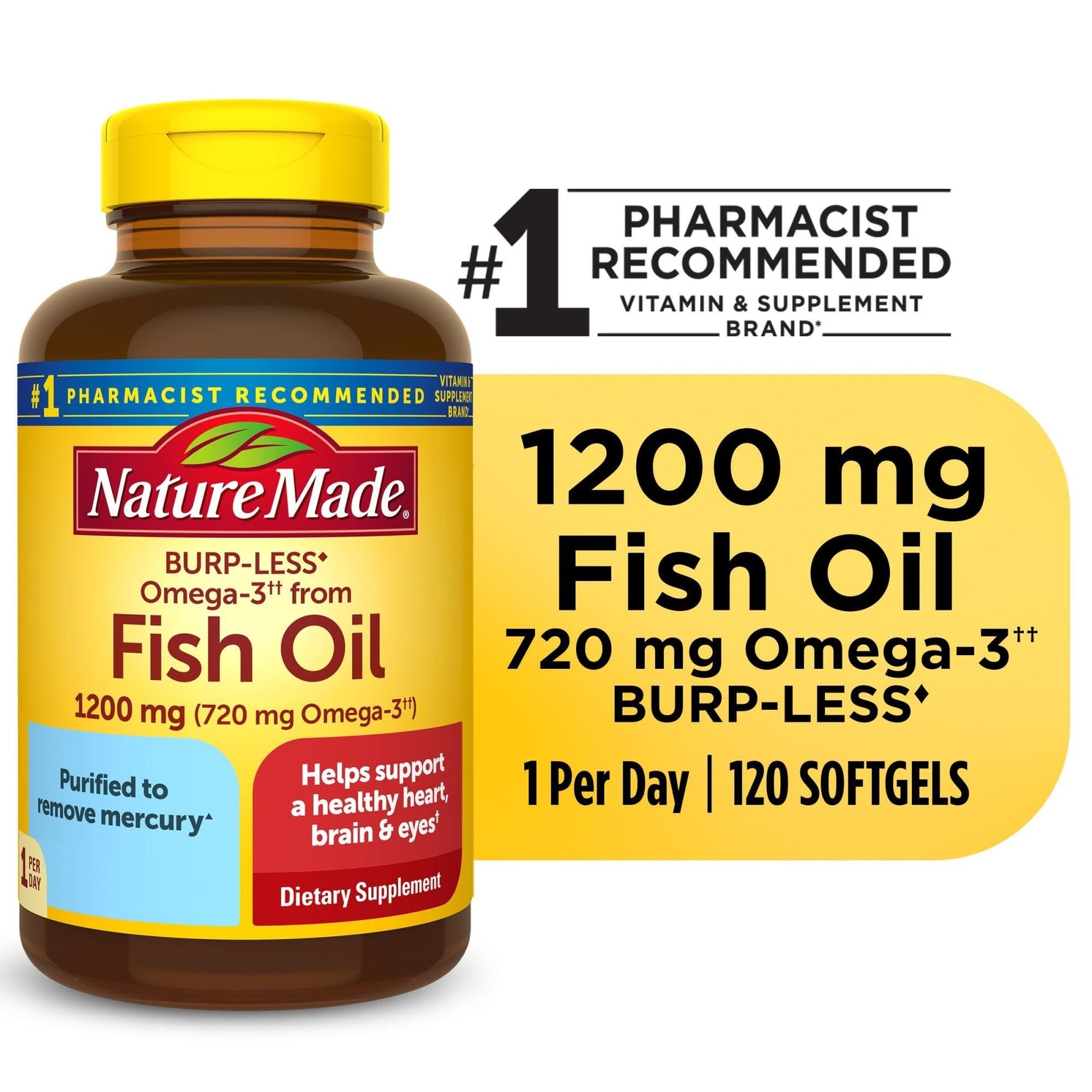 Nature Made Burp-Less Fish Oil 1200 Mg One Per Day - 120 Softgels