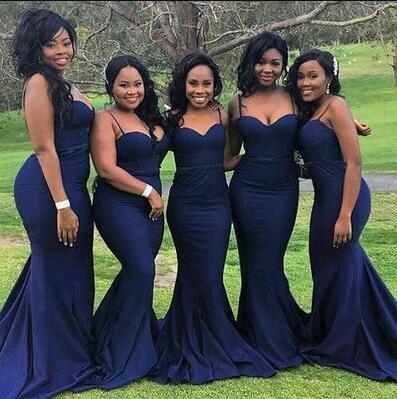 Navy blue sweetheart mermaid prom dress,long bridesmaid dress