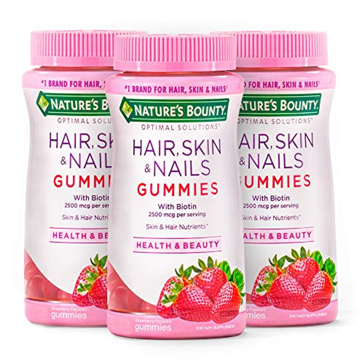 Nature's Bounty Optimal Solutions Hair, Skin & Nails Vitamin Gummies With Biotin, 2500 Mcg, Strawberry