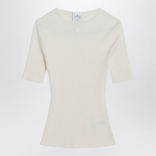 White Ribbed Sweater In Cotton And Wool