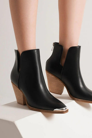 MayFair Pointed Metal-Tip Toe Block Heel Ankle Boots - By Baano
