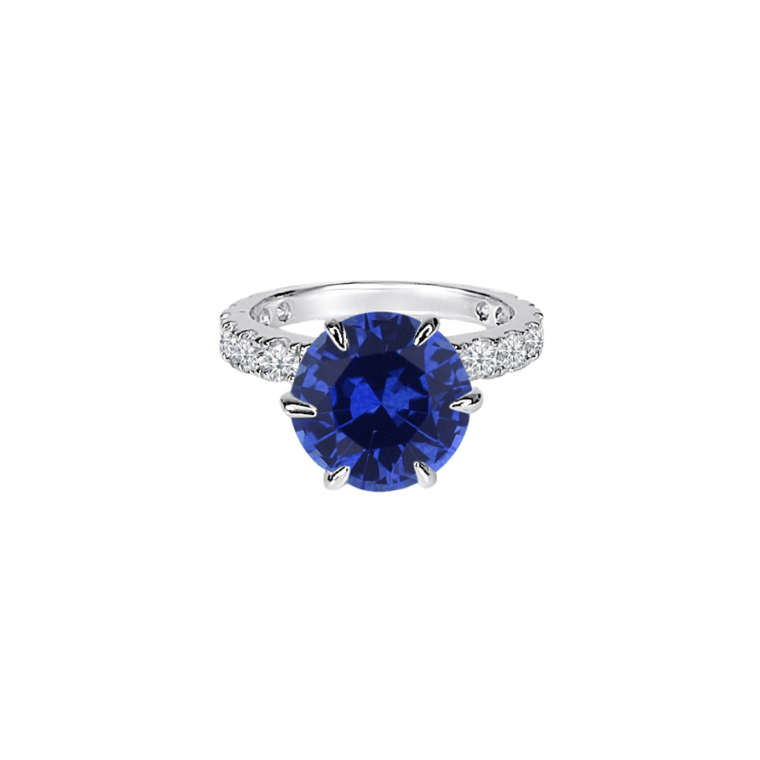 3.5ct Round Brilliant Cut Lab Blue Sapphire Double Hidden Halo Engagement Ring Ring Deluxe Fine Jewelry